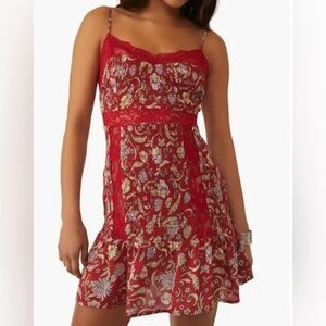 NWT FP intimately feee people cherry combo lace trim slip nightie mini Dress M